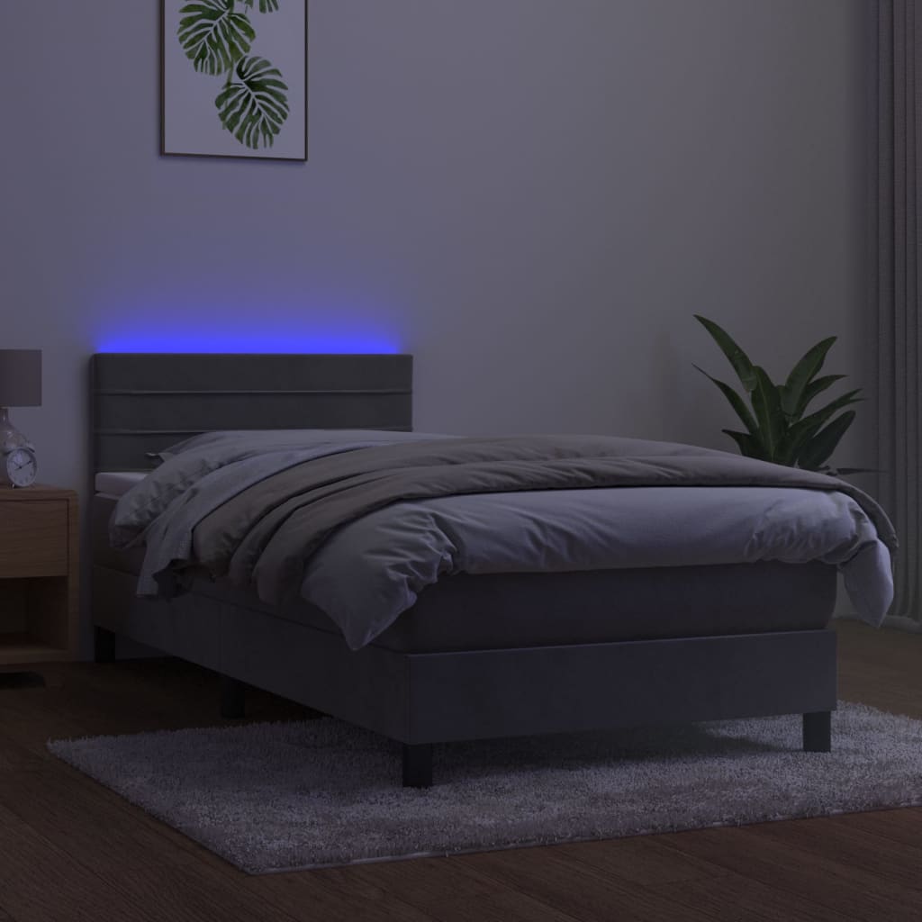 Vidaxl Łóżko Kontynentalne Z Materacem I Led, Szare 90X190 Cm, Aksamit