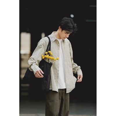 2024 Plaid Long Sleeve Shirt Japanese Hong Kong Style Ins Loose Shirt Boys Summer Trendy Versatile Casual Coat