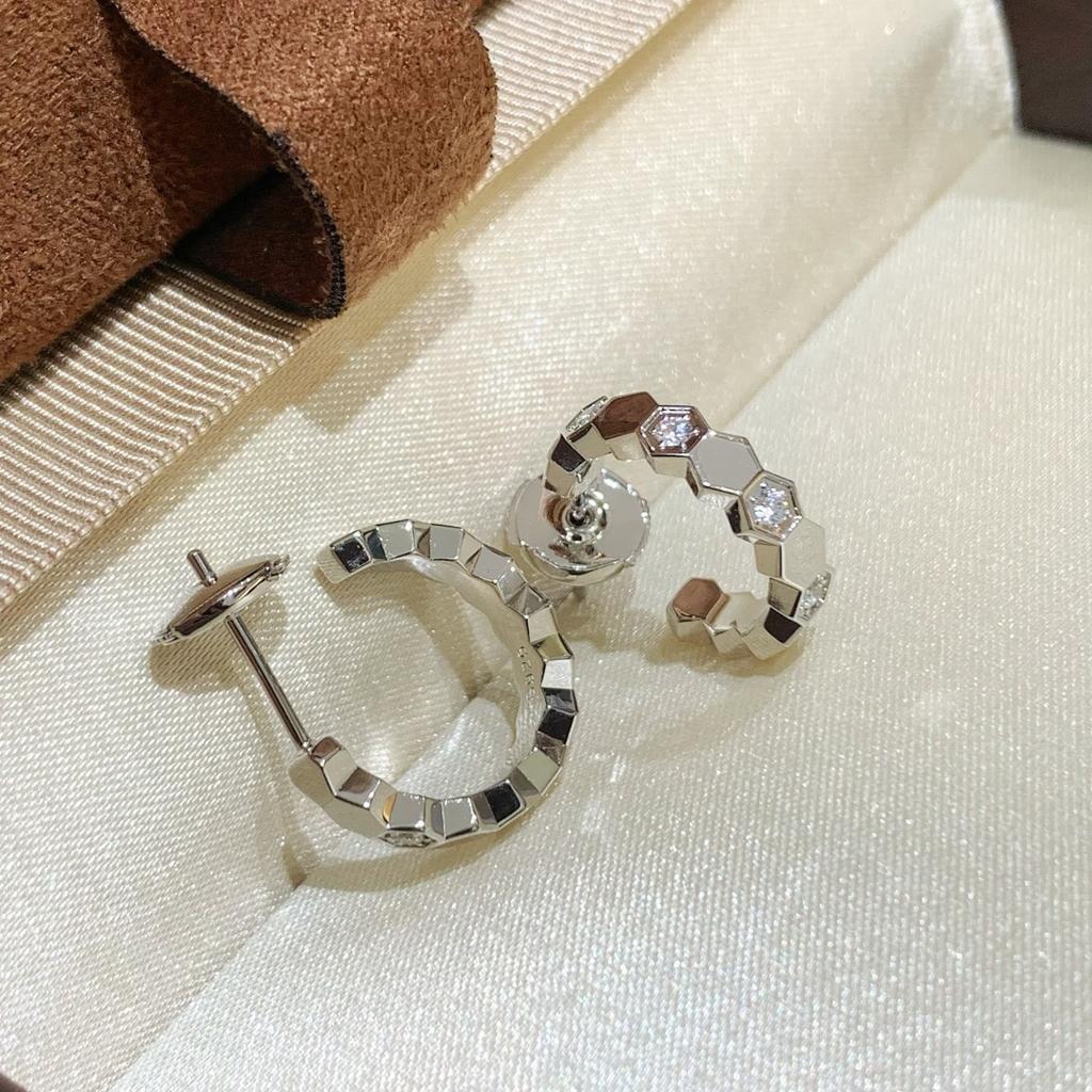 925 silver diamond inlaid craft honeycomb shaped advanced electroplating 18K gold women's earrings my love gift