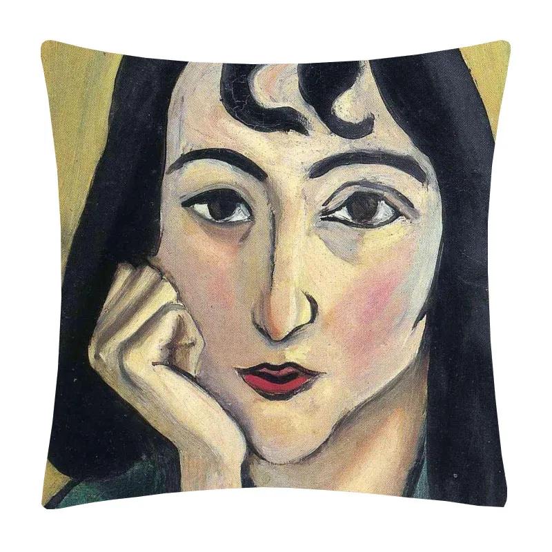 Henri Matisse Printed Cushion Cover Portrait Oil Art Painting Decorative Pillowcase Home Decor Polyester Cotton Linen 45X45cm