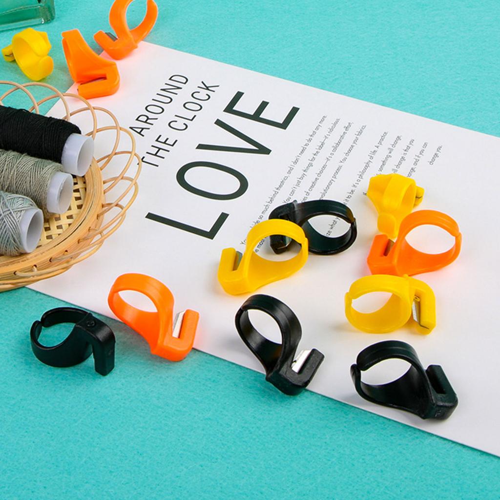 12Pcs/set Thimble Sewing Handcraft DIY Tool with Blade for Cutting Yarn Finger Knife Ring Plastic Quilting Thread Cutter