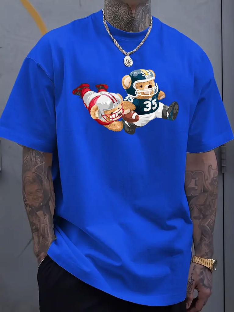 Rugby Teddy Bear Graphic Printed Men's Luxury Cotton Short Sleeved T-shirt Summer Neutral Men's and Women's Casual Loose Trendy