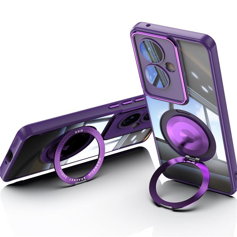 

Полное покрытие, супер-устойчивый к падению вращающийся на 360 градусов чехол-кронштейн с пленкой для объектива для Oppo Reno 11A 11 F F25 Pro, защитный чехол на заднюю панель F25 Pro темно-фиолетового