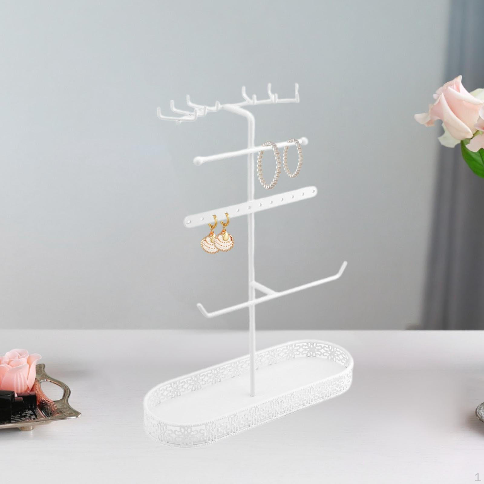 

Earring Bracelet Hanger Necklace Holder Desktop Organizer 24.6x9.3x32cm Rings Key Metal for белый