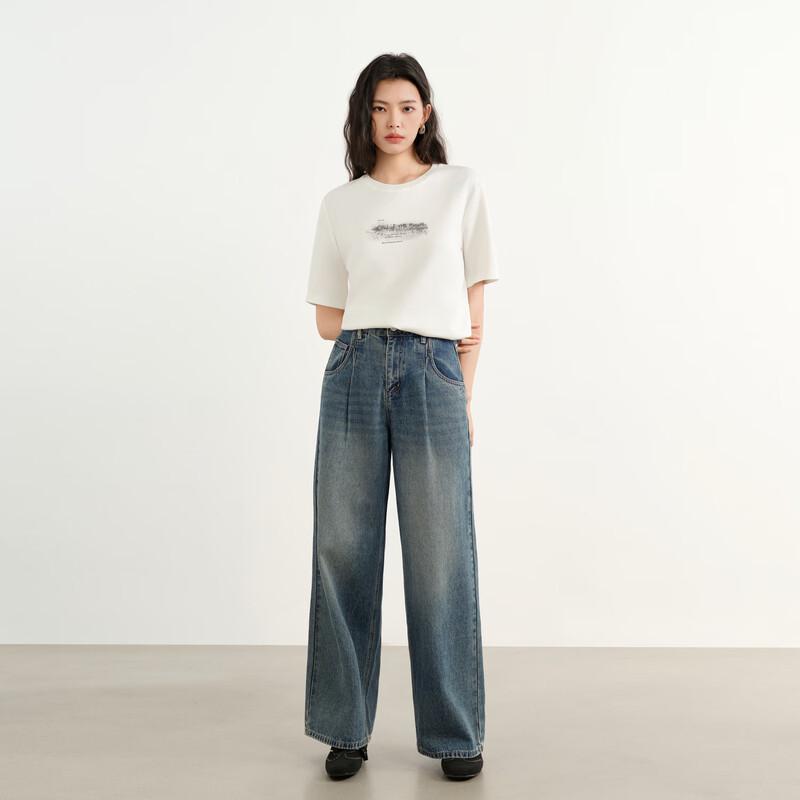 Elva' Island Women's Retro Wide-Leg Denim Trousers