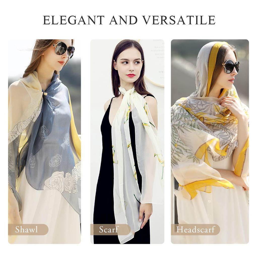 Maulbeerseide Schal Chiffonschal für Damen Perlenstickerei Floral Transparent Tüll Leicht Weich Langer Schal Sonnenschutz Schal Stola Frühling