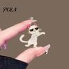 Stable Safety Clasp Pin Brooch with Thickened Buckle Pin, Dancing Kitten Shape Lapel Rhinestone Bow, Metal Frame Badge for Clothes Bags Scarves Animal