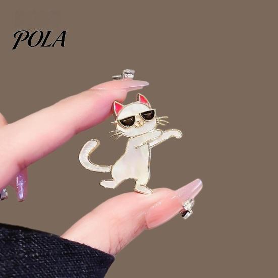Stable Safety Clasp Pin Brooch with Thickened Buckle Pin, Dancing Kitten Shape Lapel Rhinestone Bow, Metal Frame Badge for Clothes Bags Scarves Animal