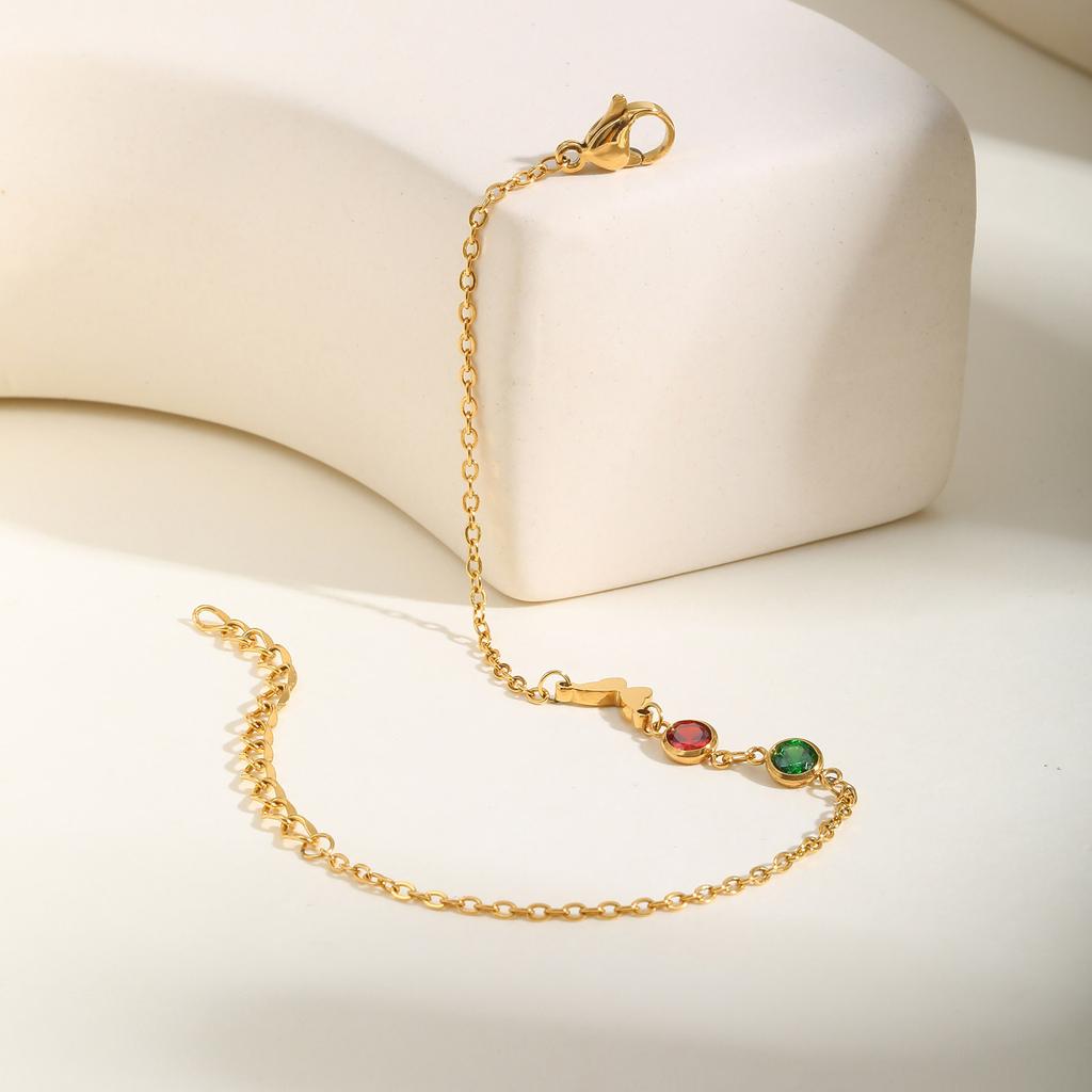 Bijoux Chaîne Plate en Acier Inoxydable Croix Zircon Rouge Vert Papillon Bracelet Doré Femme Br-2142