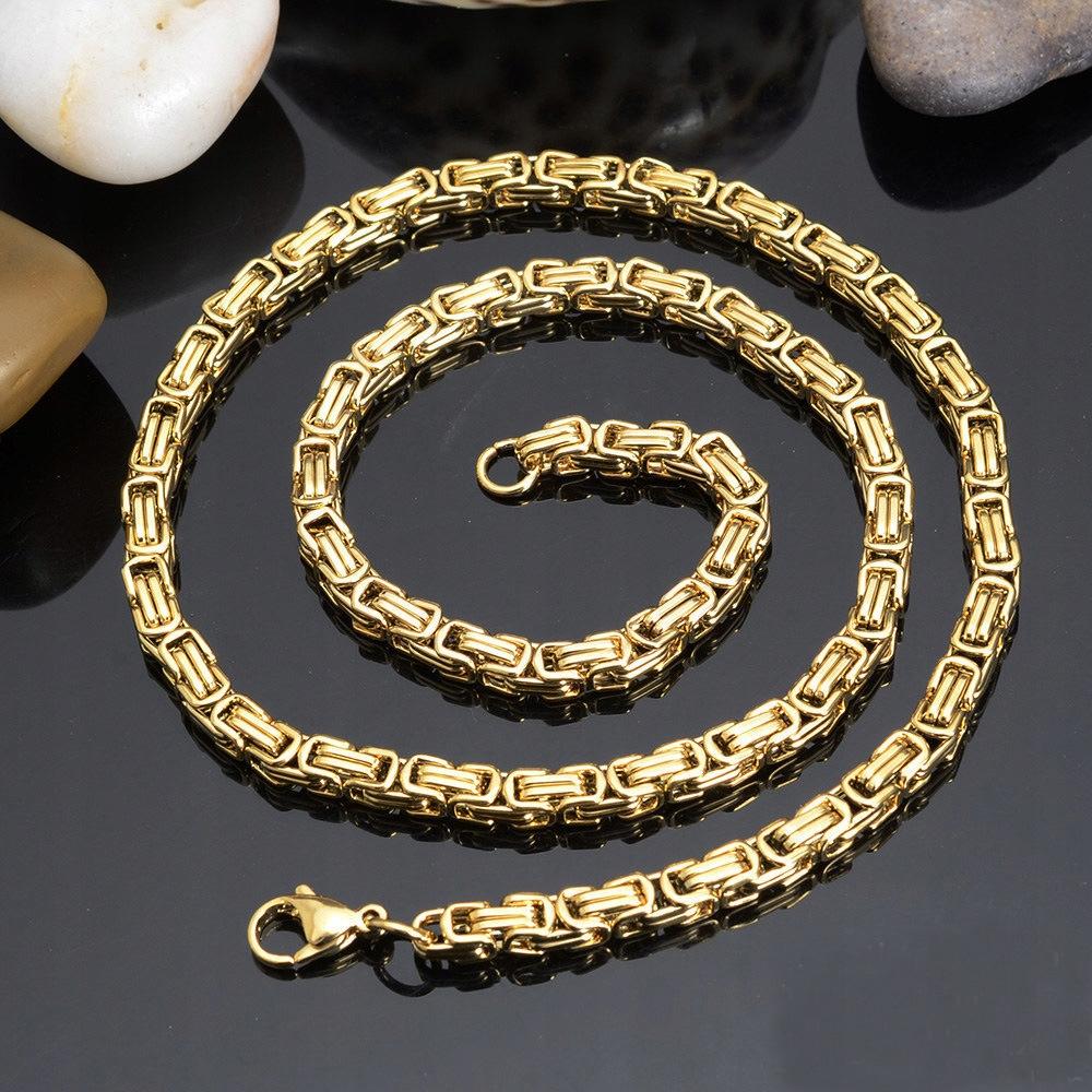 Men' Gold Chain Royal Byzantine Chain GOLD PLATED + FREE