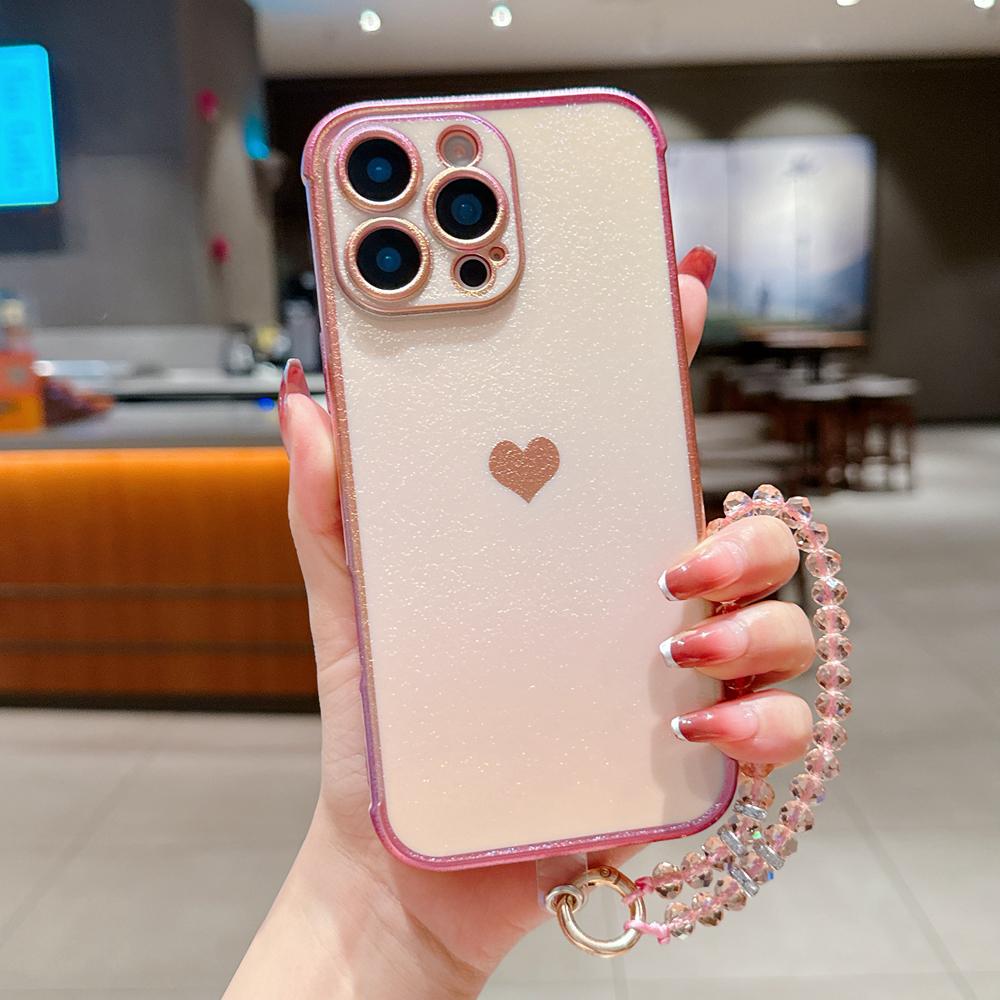 KEYSION Custodia per Telefono in TPU Colorata a Gradiente per iPhone 13 14 15 16 17 Pro Max 17 Air 16e 16 Plus Cover Posteriore Antiurto con Braccialetto di Cristallo