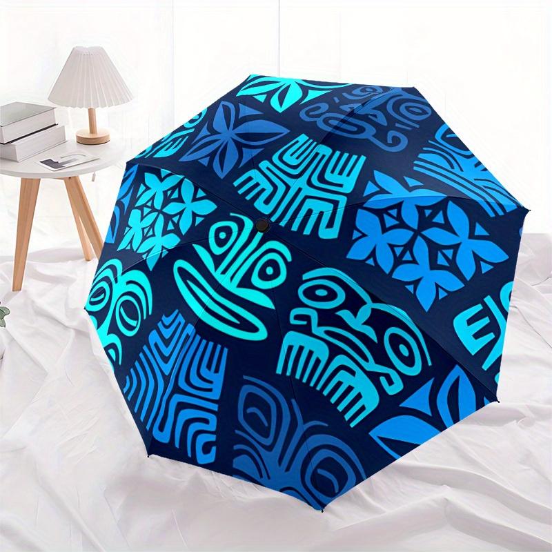 1pc Tiki Patterns Automatic Open/Close Umbrella with One Touch Button,, Windproof Design Lightweight Portable Umbrella for Women & Men6126