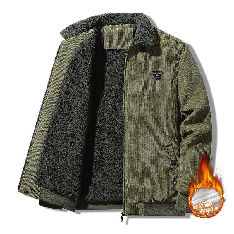Men's Trendy Corduroy Cotton Jacket with Velvet Lining - Large Size, Autumn/Winter 2023 Edition.