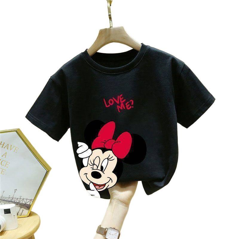 2026 Summer Girls' Minnie Cartoon Short-Sleeve T-Shirt - 100% Children's Clothing, Round Neck Base Layer for Small and Medium Children
