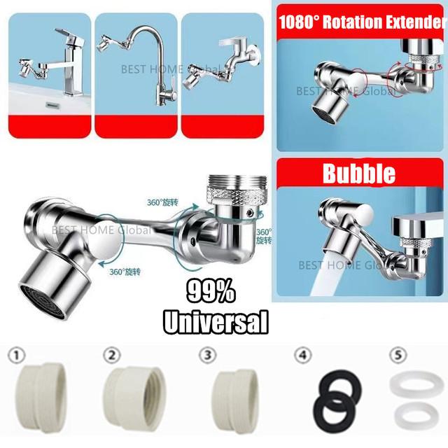 99% Universal 1080° Rotary Extender Faucet Splash Head Aerator Plastic for Kitchen Washbasin Tap Bubbler Nozzle Robotic Arm