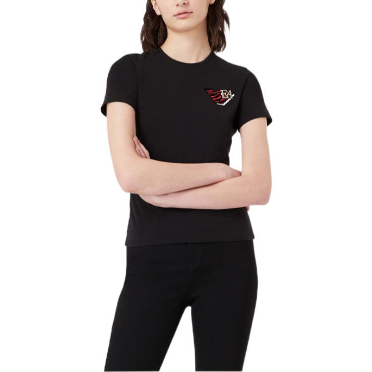 Emporio Armani Ss22 Solid Color Logo Embroidered Crew Neck Short Sleeve T-Shirt Women Tops Black 3L2T6C-2JQAZ-0999