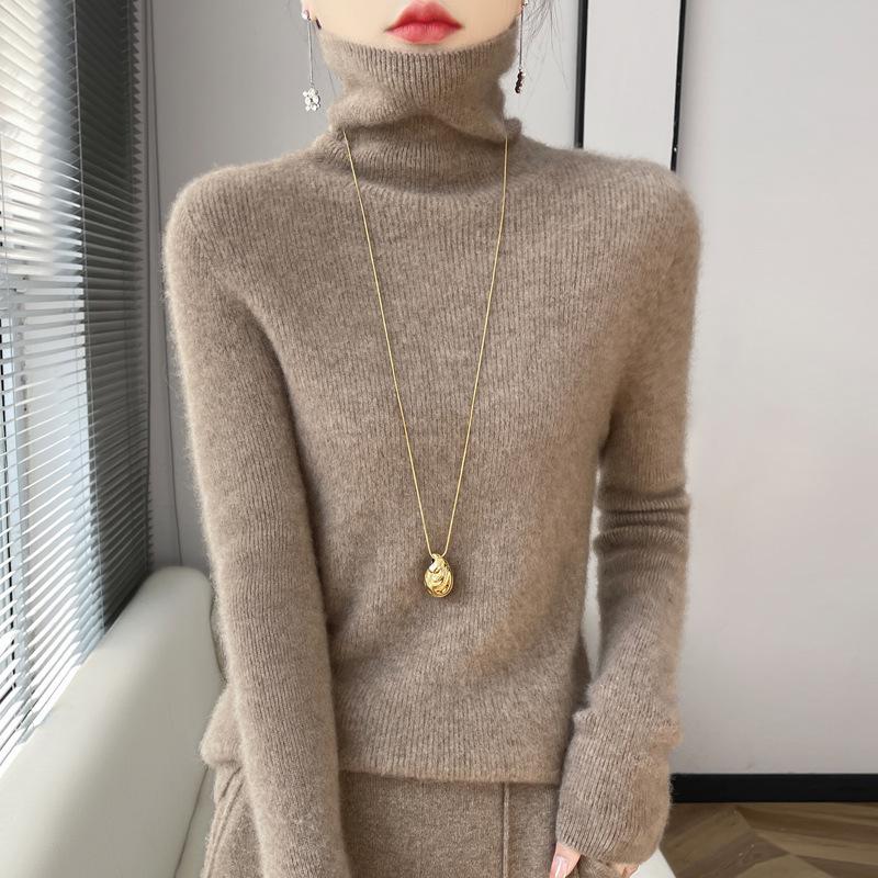 Women’s High Neck Wool Sweater 2025: Slim Fit, Pure Color, Fashionable Base Layer Knit.