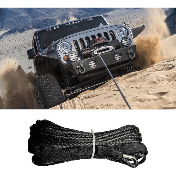1/4'' X 50 Ft Car Synthetic Winch Rope Kit, 10,000LBs Winch Cable Line With Protecting Sleeve And Thimble, Universal Car Accessories For ATV UTV