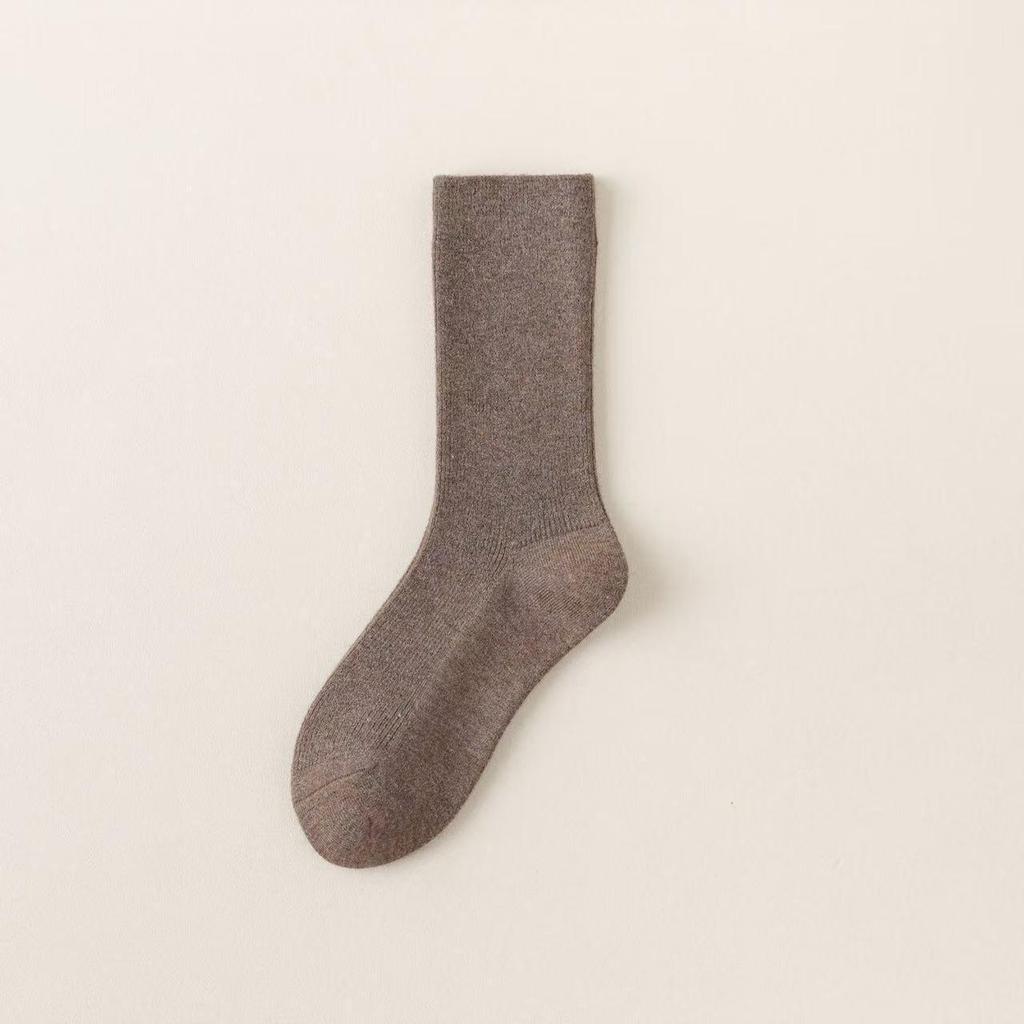 Women's Wool Cashmere Mid-Calf Socks - Warm, Solid, Coffee Color, Japanese Style 