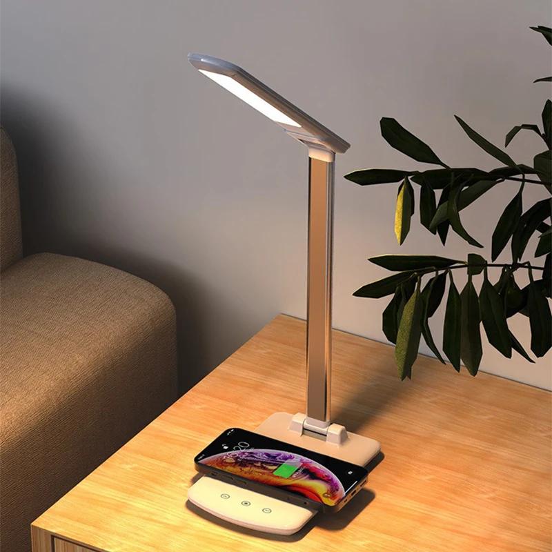 Smart Foldable LED Desk Lamp with Wireless Charger 3-Color Eye-Care Reading Light for Home Bedroom Study Office Decor Table Lamp