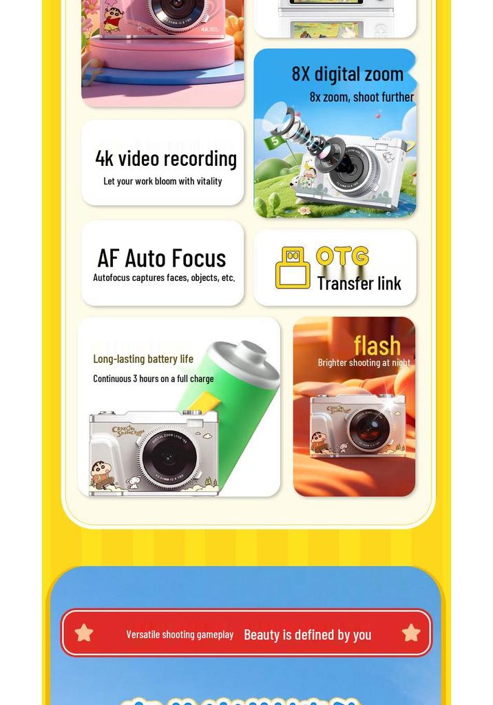 Crayon Shin-chan Retro Mini HD Cartoon Mirrorless Camera for Students