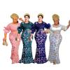 Women's Round Neck 3/4 Sleeve Maxi Dress Slim Fit Mermaid Sequin Print Elegant Evening Gown