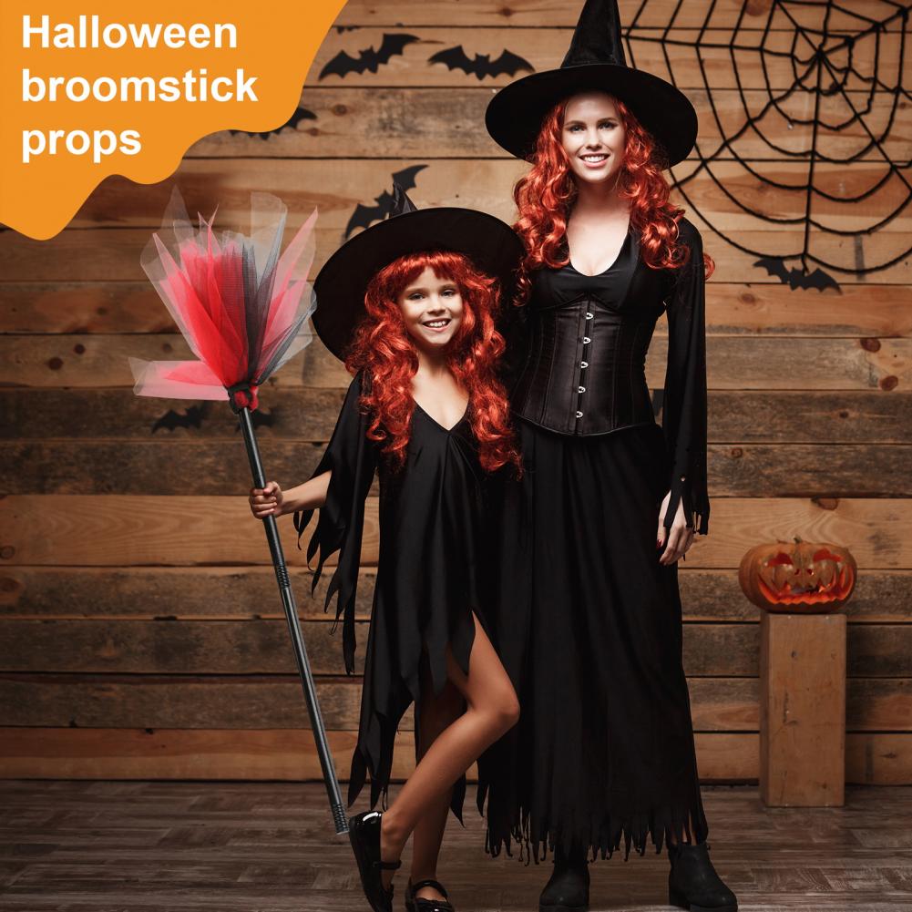 Halloween Party Prop Broom Plastic Witch Broom Cosplay Realistic Halloween Witch Broom Prop for Stage Performance for Party