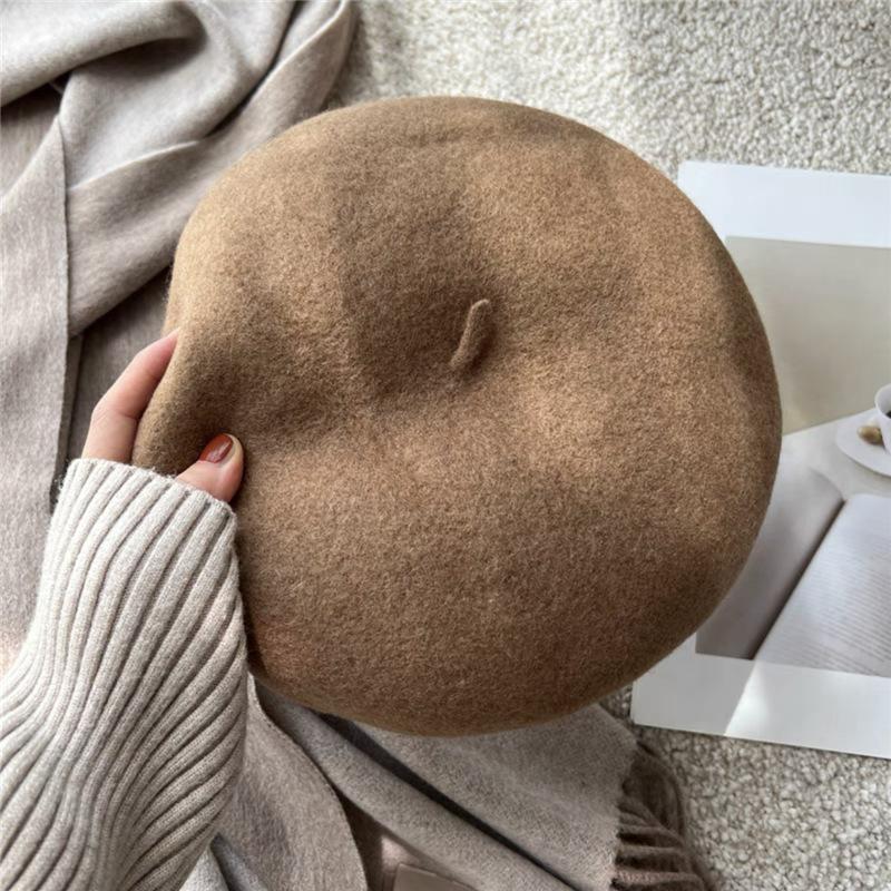 Pure Wool Beret Women's Australian Autumn and Winter Versatile Large Head Circumference Korean Style Beret Hat