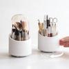 Rotatable Makeup Brush & Pencil Holder with Lid - Dustproof Desktop Organizer for Lipsticks & Eyebrow Pencils