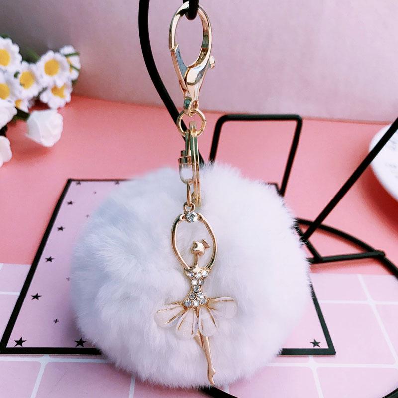 

Брелок для ключей с изображением ангела и балета, пушистый плюшевый меховой шар, подвески, золотая женская сумка со стразами, брелок для ключей белый