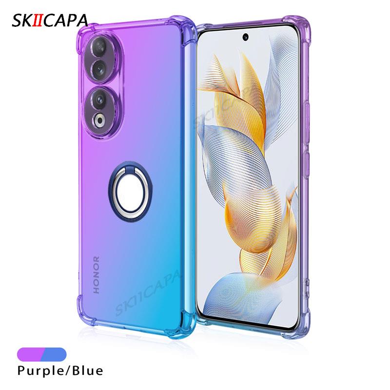 

Magnetic Ring Holder Gradient Silicone Case For Huawei Honor 90 Lite Honor90 Pro 80 SE 70 PRO Shookproof Translucent Soft Cover for honor 70 pro