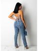 European American Casual Slim Backless Bandage Denim Jumpsuit