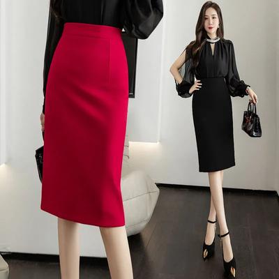 Seoulish Pružné Jednobarevné Dámské Sukně Jaro Léto Elegantní Vysoký Pas Styl Office Lady Pouzdrové Midi Sukně