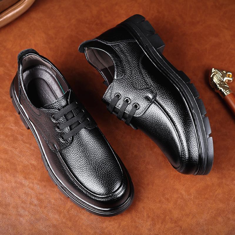 Middle-aged men's casual leather shoes 2025 autumn new leather breathable lace-up men's shoes business versatile platform single shoes