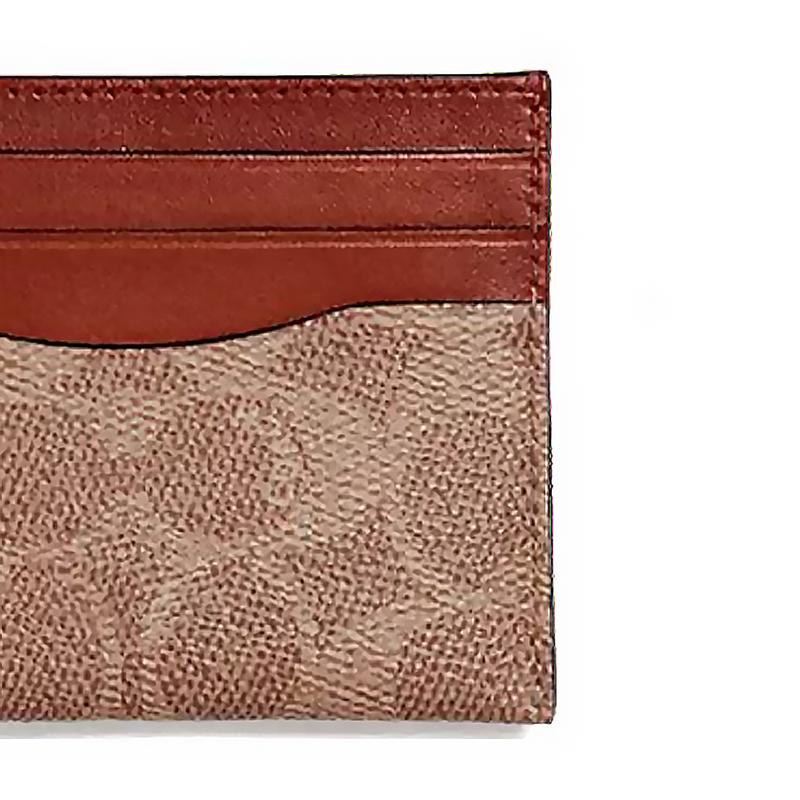 Coach Card Case Signature Storage Artificial Leather and Cow Leather Card Case Men's Tan/Rust