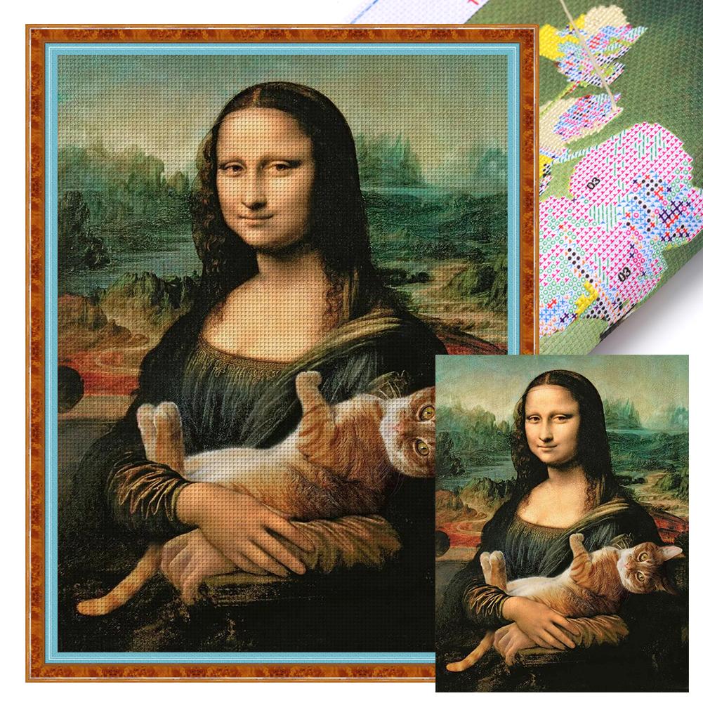 

Vollstick-Öko-Baumwollgarn 11 CT gezählt Mona Lisa-Katze Kreuzstich 45 x 60 см S