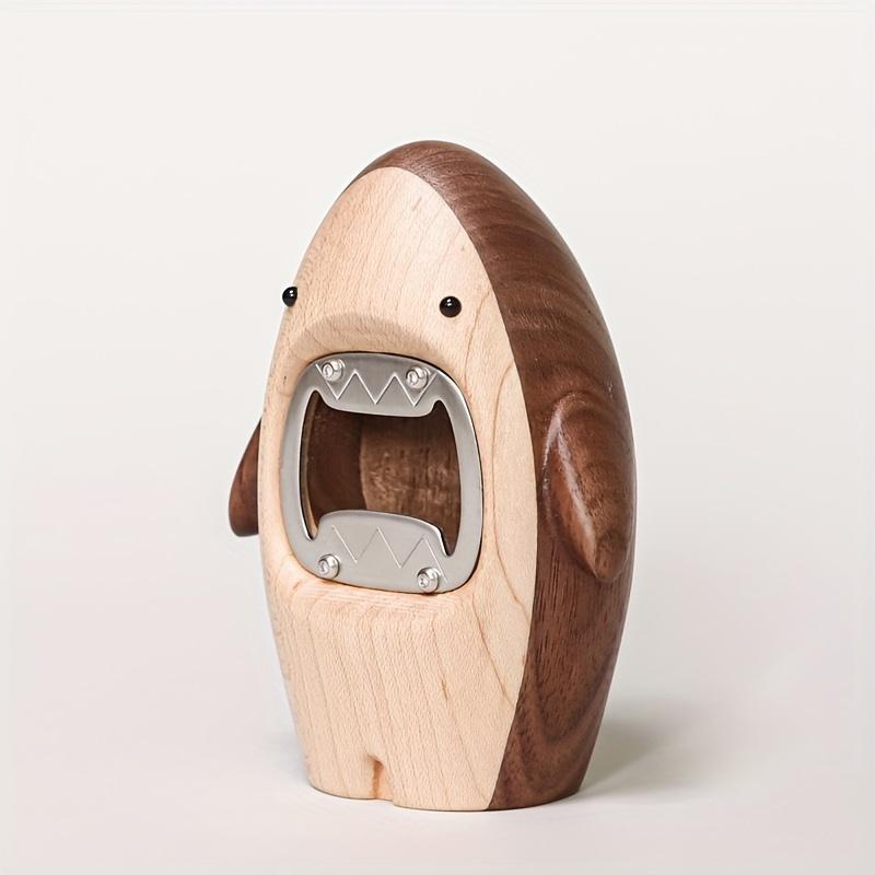 Solid Wood Shark-Shaped Beer Bottle Opener ,Cute Standing Desk Decor, Creative Manual Operation, Ideal for Kitchen and Dining Use, Beer Accessories