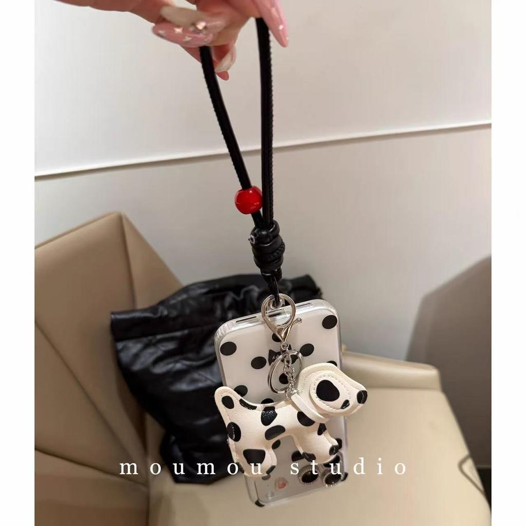 ins sweet and cool spotted dog lanyard pendant doll for iPhone17promax Apple 16pro mobile phone case