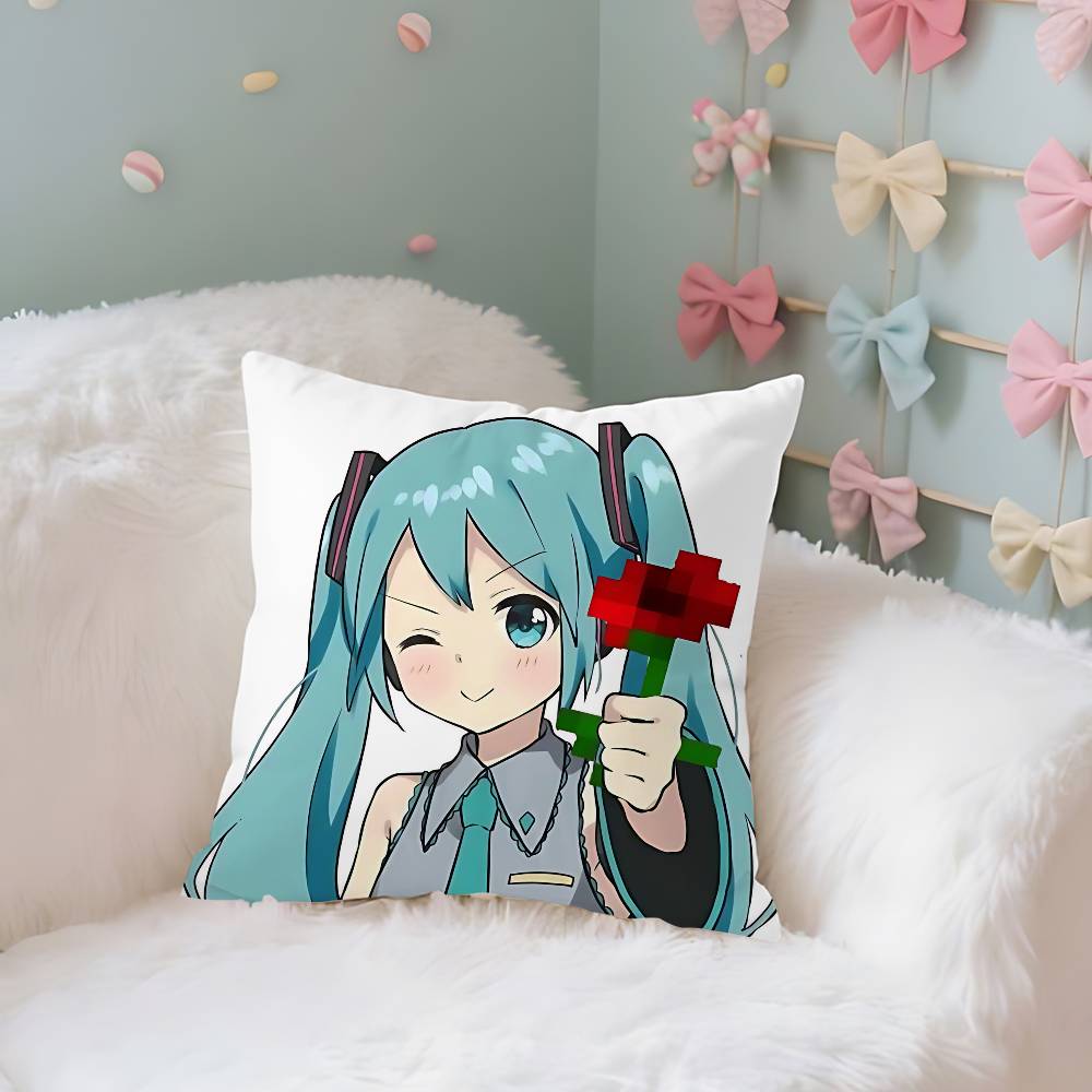 Anime-H-Hatsune-Mikus Kawaii Throw Pillow Covers Pattern Cushion Cover Suitable For Sofa Bedroom Car Pillow Cover