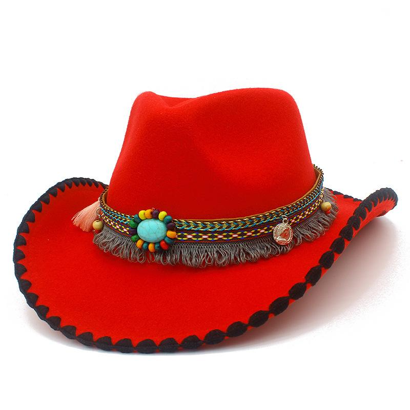 

JYL TS DIY Western Straw Cowboy Hat Outdoor Casual Cap Woven Straw red_ чай зелений колір