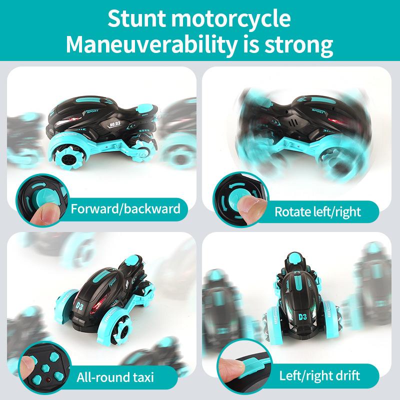 2.4G Remote Control Spray Motorcycle Toy Car High Speed Music Light Children Charging Stunt Car Motorcycle