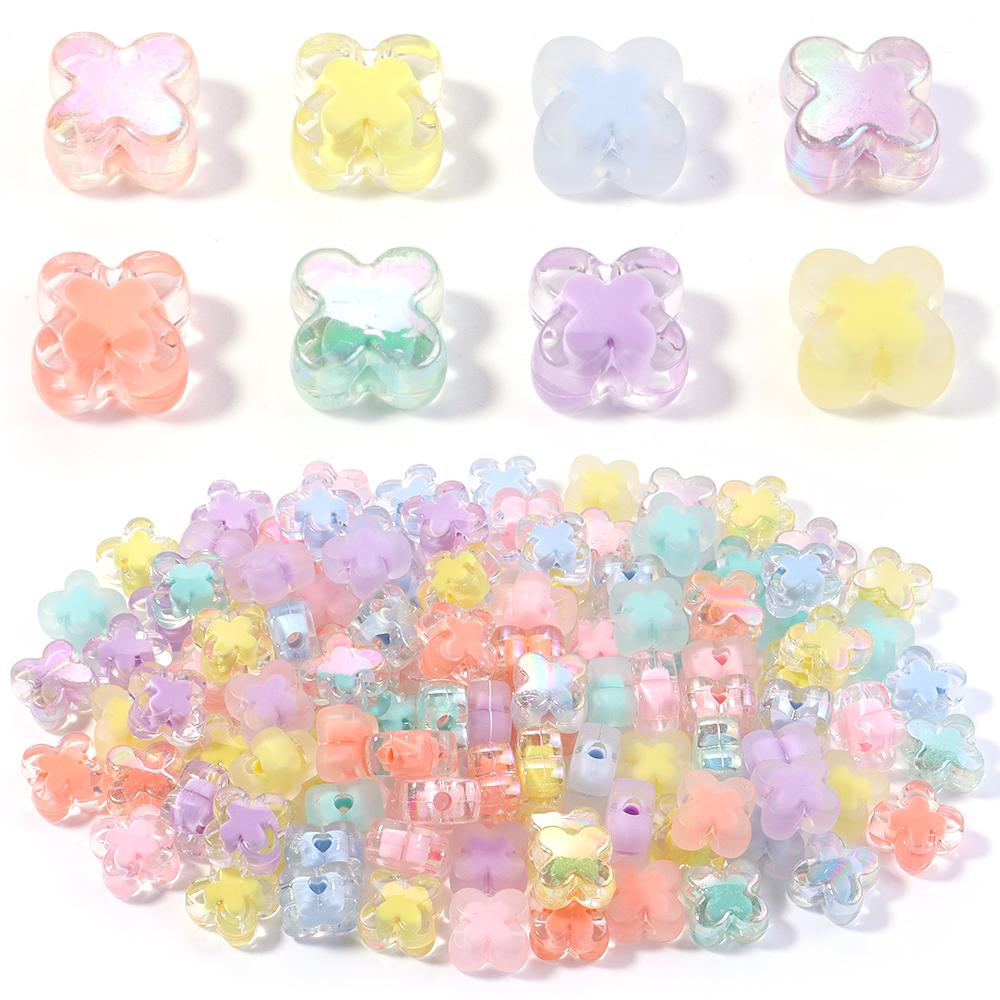 50pcs 15mm Acrylic Flower Beads Colorful Four Petal Flower Loose Beads For Jewelry Making DIY Bracelet Necklace Earring Supplies