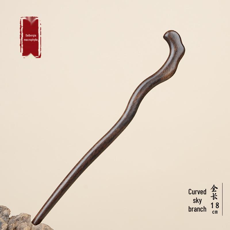 High-End Natural Ebony Wood Hairpin - Extended Chinese Ancient Style Black Hair Bun Accessory