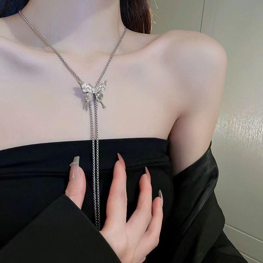 Flower Butterfly Necklace Sweet Women's Choker Adjustable Y2K Tassel Necklace  Gifts
