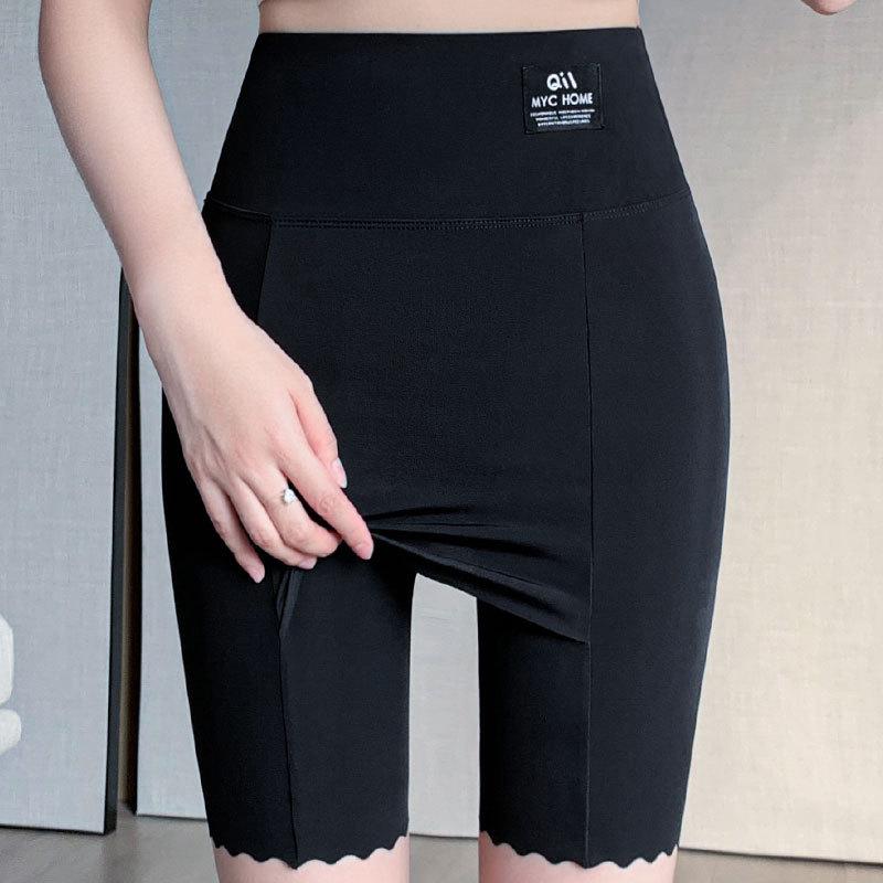 Nylon Ice Silk Women's Safety Pants: Seamless, Breathable Summer Base Layer with Crotch Gusset - Anti-Exposure, Tight-Fitting, Five-Point Cover-up.