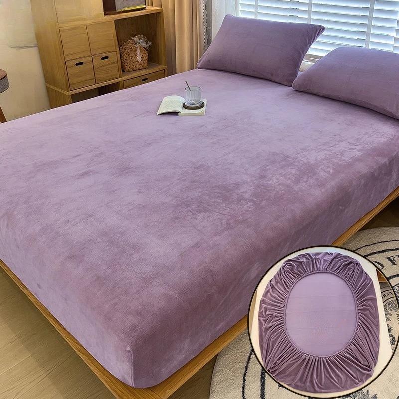 Warm Winter Velvet Fleece Fitted Sheet Elastic Mattress Cover Couple 2 Seater Bed Linens Luxury Double Bed Sheet
