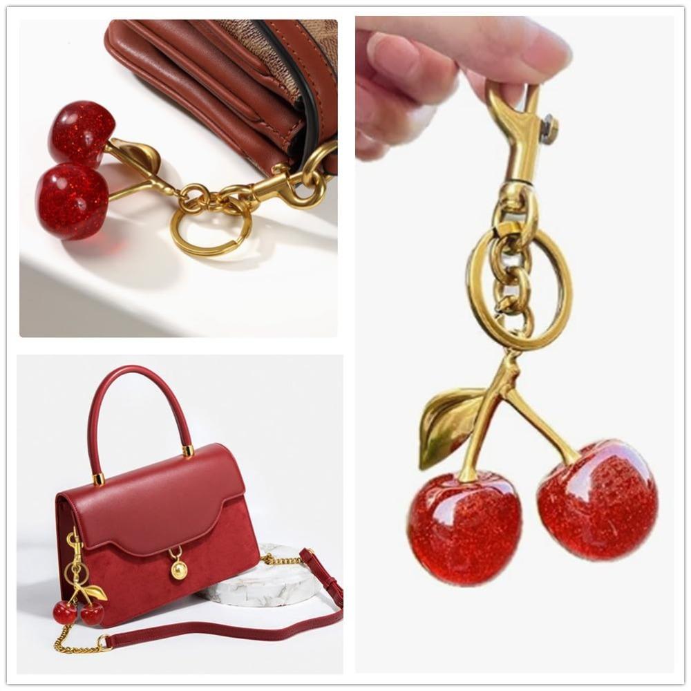 Viral Cherry Bag Charm Gold Plated Resin Heavy Duty Purse Accessory For Women Luxury Tote Decoration Gift Bag Charm