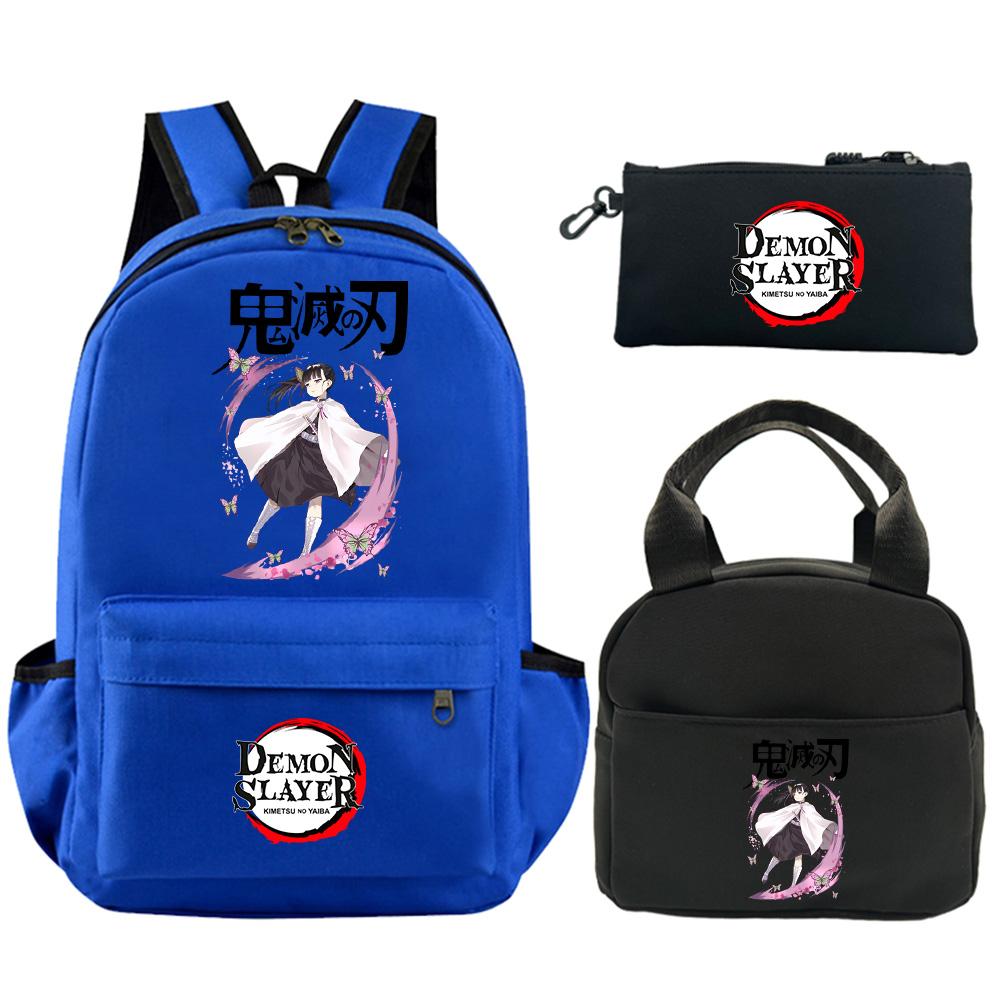 3 st/set Tecknad Demon Slayer Tryckt Ryggsäck med Axelväska Pennfodral för Tonåring Student Stor Kapacitet Vattentät Skolväska Mochila