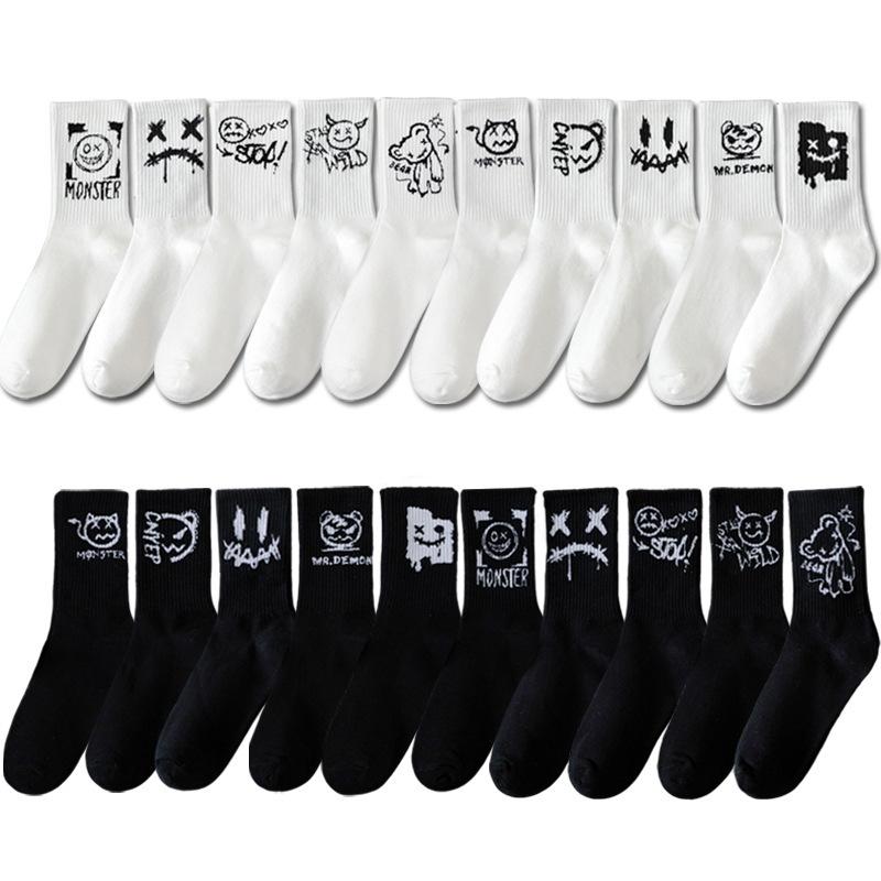 Grimace Large Size Women's Sports Socks Black and White Basketball Stockings Autumn and Winter Men's Medium Tube Socks