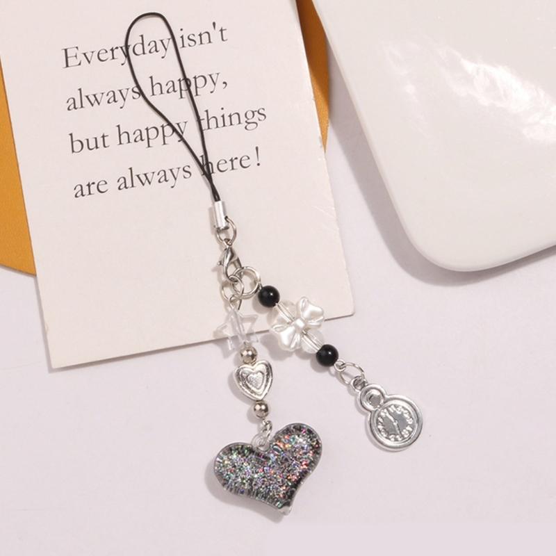 Sweet Cool Sparkling Heart Phone Charm Straps Car Keys Hanging Pendants Bag Decoration Lanyard Purse Accessories